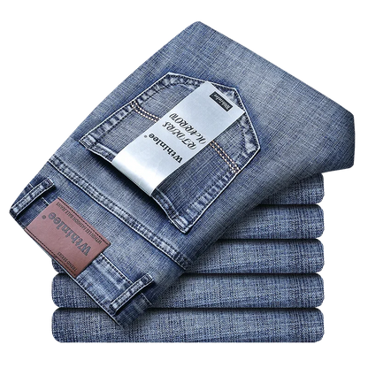 Wthinlee New Business Men's Jeans fleece Casual Straight Stretch Fashion Classic Blue Black Work Denim Trousers Male  Clothing - ZOOMNSTORE
