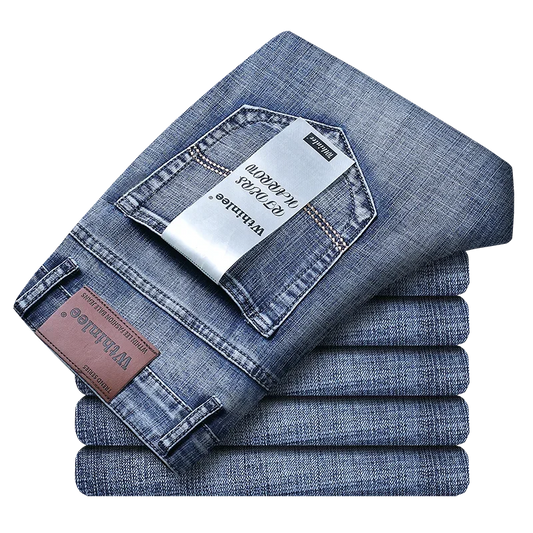 Wthinlee New Business Men's Jeans fleece Casual Straight Stretch Fashion Classic Blue Black Work Denim Trousers Male  Clothing - ZOOMNSTORE
