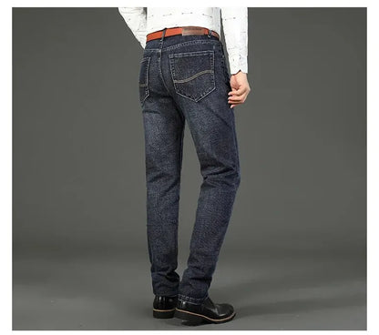 Wthinlee New Business Men's Jeans fleece Casual Straight Stretch Fashion Classic Blue Black Work Denim Trousers Male  Clothing - ZOOMNSTORE
