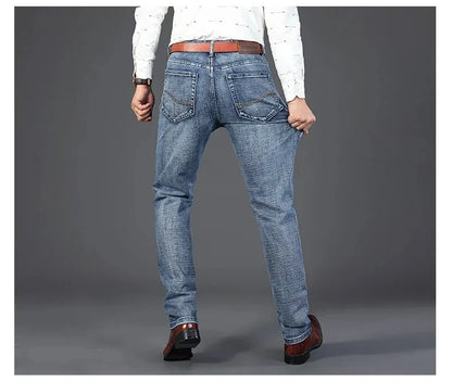 Wthinlee New Business Men's Jeans fleece Casual Straight Stretch Fashion Classic Blue Black Work Denim Trousers Male  Clothing - ZOOMNSTORE