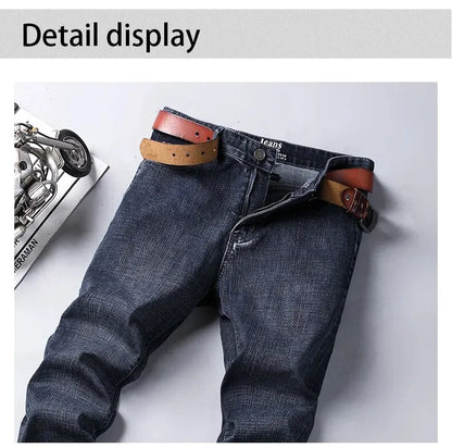 Wthinlee New Business Men's Jeans fleece Casual Straight Stretch Fashion Classic Blue Black Work Denim Trousers Male  Clothing - ZOOMNSTORE