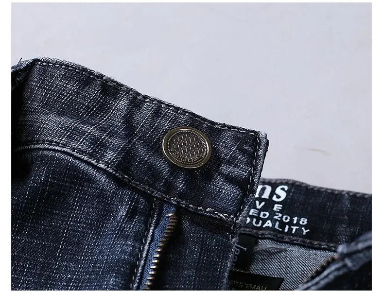 Wthinlee New Business Men's Jeans fleece Casual Straight Stretch Fashion Classic Blue Black Work Denim Trousers Male  Clothing - ZOOMNSTORE