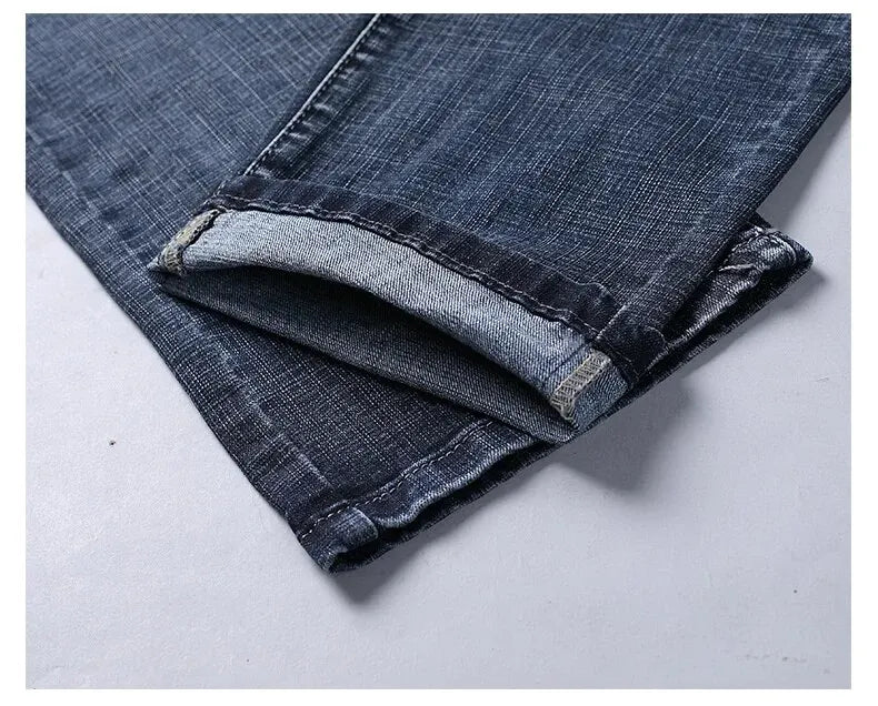 Wthinlee New Business Men's Jeans fleece Casual Straight Stretch Fashion Classic Blue Black Work Denim Trousers Male  Clothing - ZOOMNSTORE