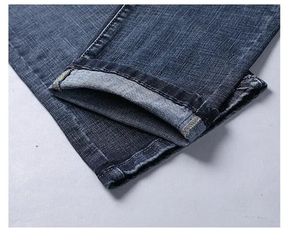 Wthinlee New Business Men's Jeans fleece Casual Straight Stretch Fashion Classic Blue Black Work Denim Trousers Male  Clothing - ZOOMNSTORE