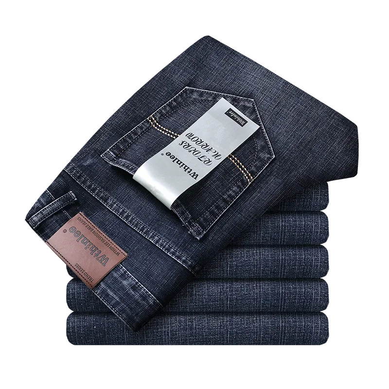 Wthinlee New Business Men's Jeans fleece Casual Straight Stretch Fashion Classic Blue Black Work Denim Trousers Male  Clothing - ZOOMNSTORE