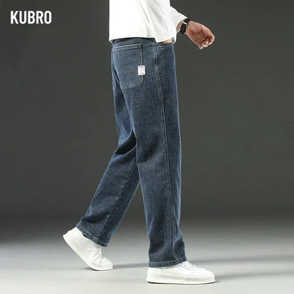 Mens Loose Straight Jeans - Comfortable Wide-Leg Business Casual Trousers - ZOOMNSTORE