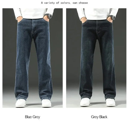 Mens Loose Straight Jeans - Comfortable Wide-Leg Business Casual Trousers - ZOOMNSTORE