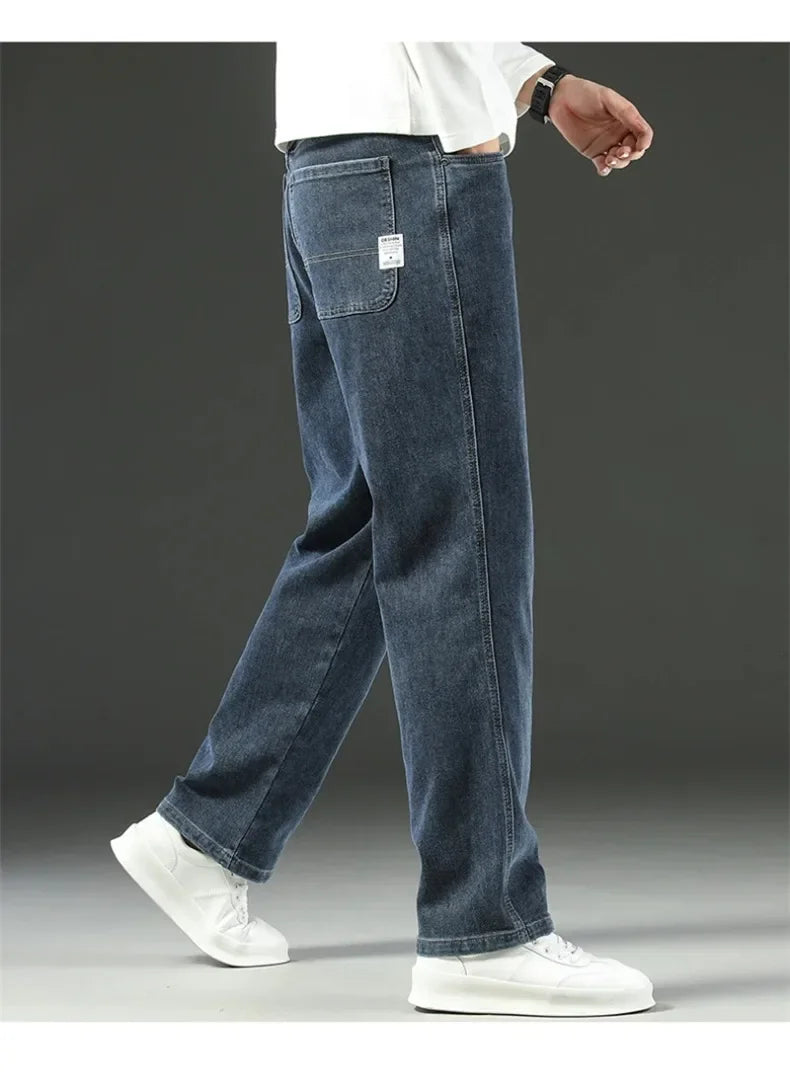 Mens Loose Straight Jeans - Comfortable Wide-Leg Business Casual Trousers - ZOOMNSTORE