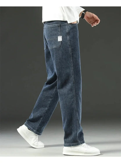 Mens Loose Straight Jeans - Comfortable Wide-Leg Business Casual Trousers - ZOOMNSTORE