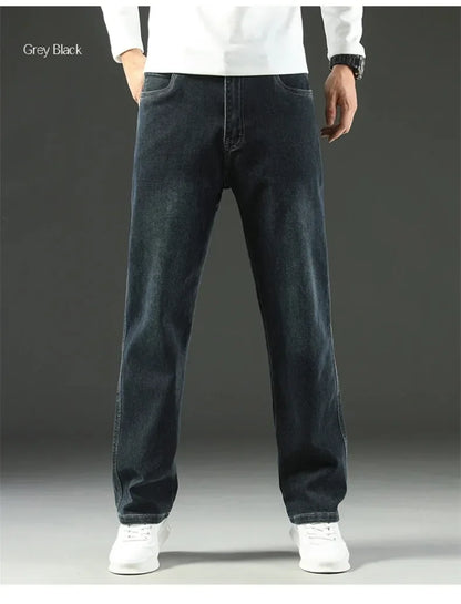 Mens Loose Straight Jeans - Comfortable Wide-Leg Business Casual Trousers - ZOOMNSTORE