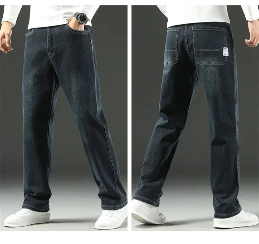 Mens Loose Straight Jeans - Comfortable Wide-Leg Business Casual Trousers - ZOOMNSTORE