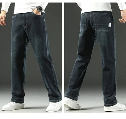 Mens Loose Straight Jeans - Comfortable Wide-Leg Business Casual Trousers - ZOOMNSTORE