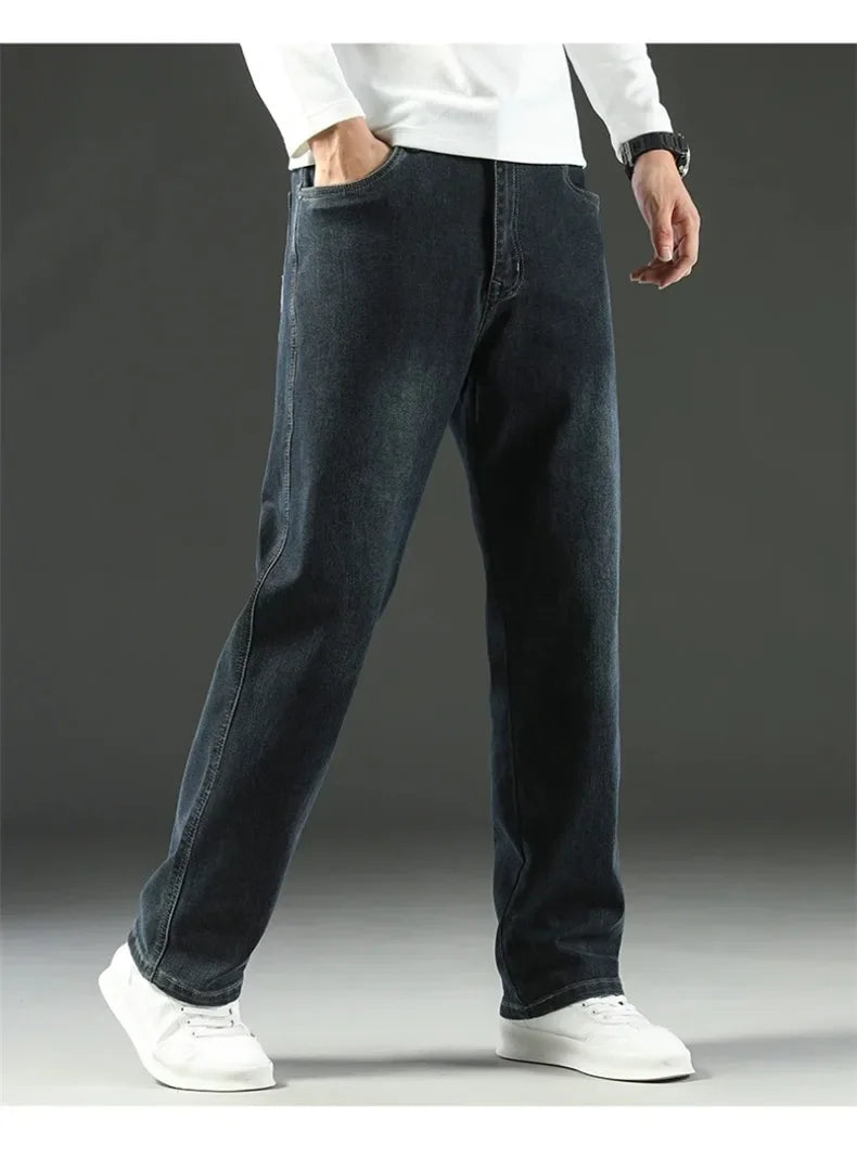 Mens Loose Straight Jeans - Comfortable Wide-Leg Business Casual Trousers - ZOOMNSTORE
