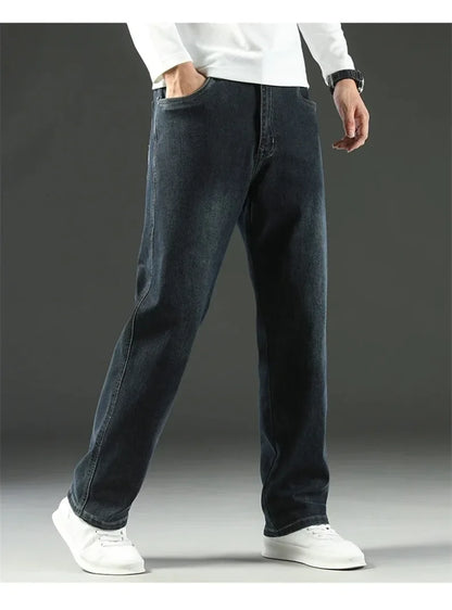 Mens Loose Straight Jeans - Comfortable Wide-Leg Business Casual Trousers - ZOOMNSTORE