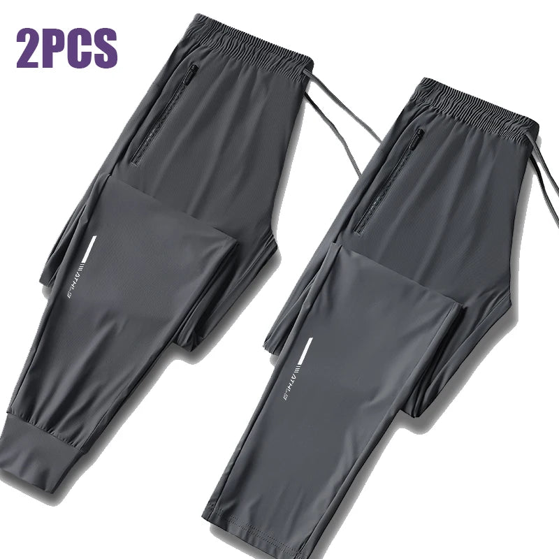 Mens Ice Silk Summer Pants - Slim Fit Quick Dry Loose Casual Running Trousers - ZOOMNSTORE