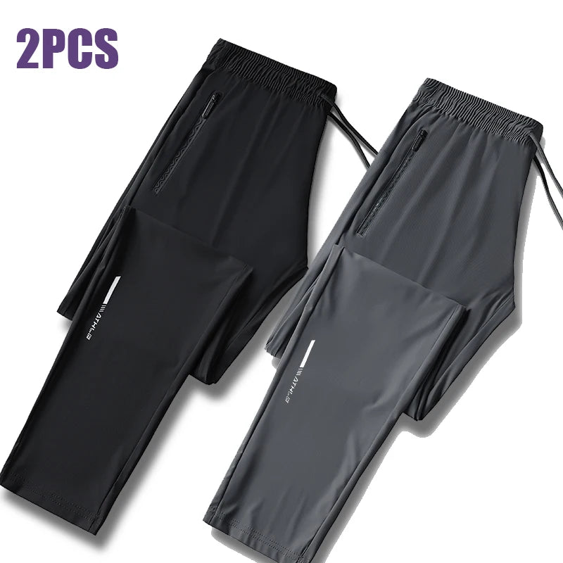 Mens Ice Silk Summer Pants - Slim Fit Quick Dry Loose Casual Running Trousers - ZOOMNSTORE