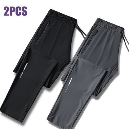 Mens Ice Silk Summer Pants - Slim Fit Quick Dry Loose Casual Running Trousers - ZOOMNSTORE