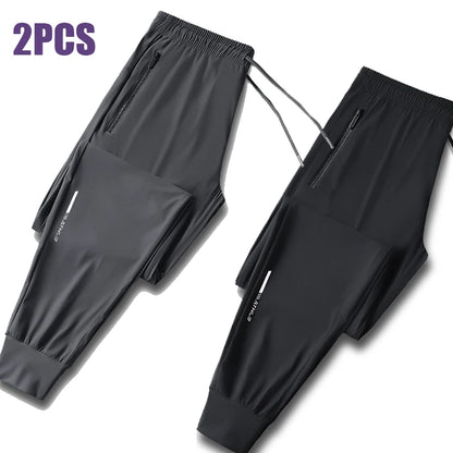 Mens Ice Silk Summer Pants - Slim Fit Quick Dry Loose Casual Running Trousers - ZOOMNSTORE