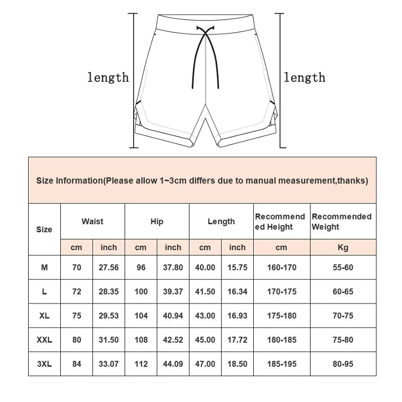 Mens Quick-Dry 2-in-1 Summer Shorts - Casual Fitness Jogging Bottoms - ZOOMNSTORE