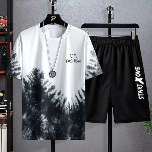 Mens Quick Dry 3D Printed Sports Tracksuit - Casual Breathable Short Sleeve T-Shirt  Shorts Set - ZOOMNSTORE