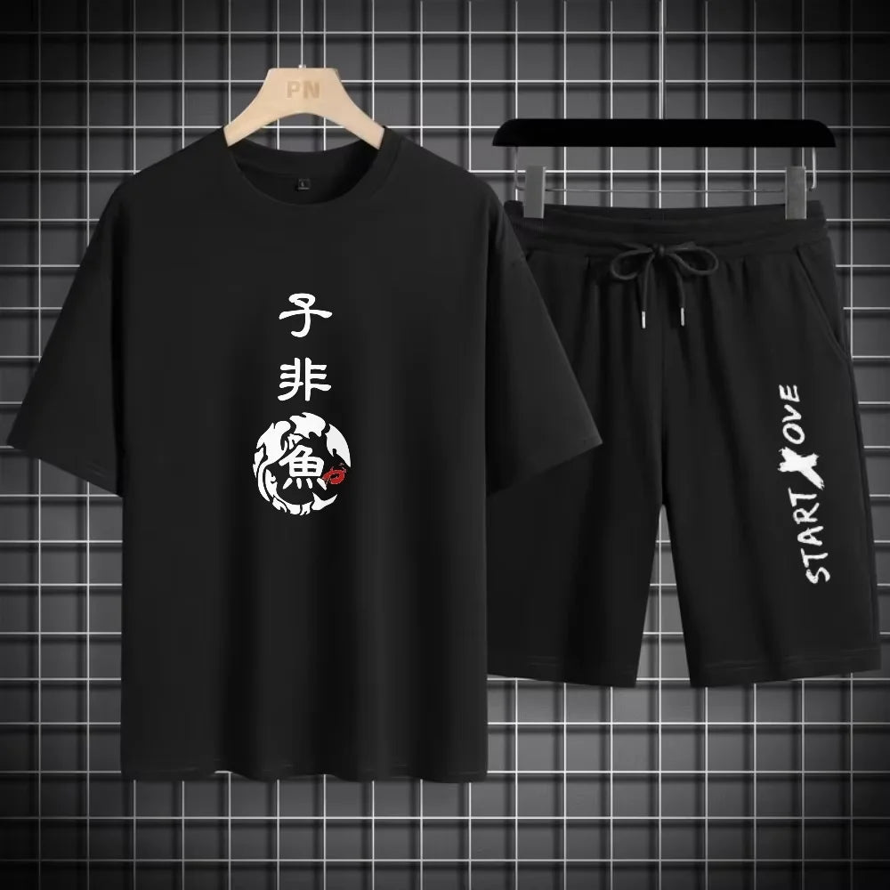 Mens Quick Dry 3D Printed Sports Tracksuit - Casual Breathable Short Sleeve T-Shirt  Shorts Set - ZOOMNSTORE