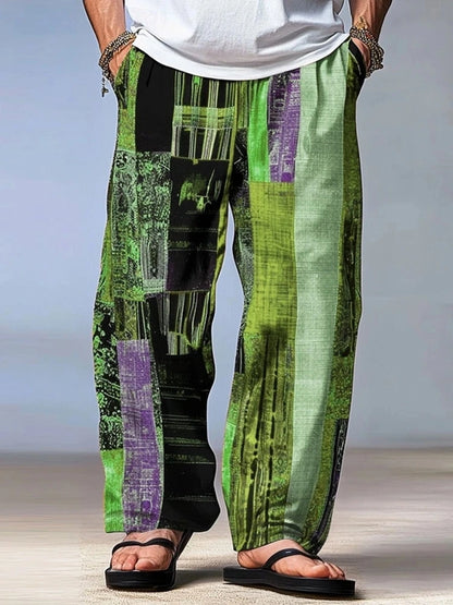 Men's Summer Trousers - Casual Beach Pants With Drawstring Waist & 3D Print Geometry Pattern - ZOOMNSTORE