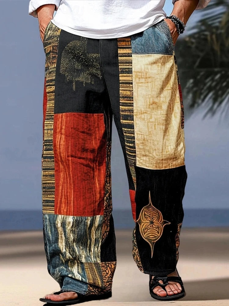 Men's Summer Trousers - Casual Beach Pants With Drawstring Waist & 3D Print Geometry Pattern - ZOOMNSTORE
