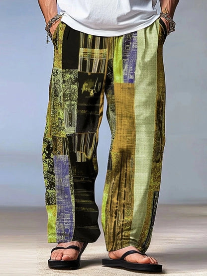 Men's Summer Trousers - Casual Beach Pants With Drawstring Waist & 3D Print Geometry Pattern - ZOOMNSTORE