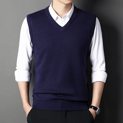 Men's Solid Color Sweater Vest Casual Fashion Warm Top for All Seasons Comfortable Breathable Layering Essential - ZOOMNSTORE