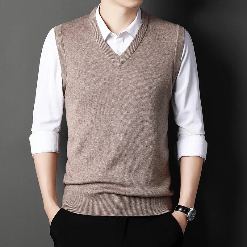 Men's Solid Color Sweater Vest Casual Fashion Warm Top for All Seasons Comfortable Breathable Layering Essential - ZOOMNSTORE