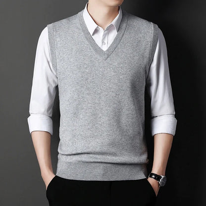 Men's Solid Color Sweater Vest Casual Fashion Warm Top for All Seasons Comfortable Breathable Layering Essential - ZOOMNSTORE