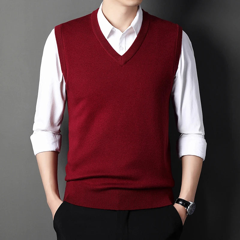 Men's Solid Color Sweater Vest Casual Fashion Warm Top for All Seasons Comfortable Breathable Layering Essential - ZOOMNSTORE
