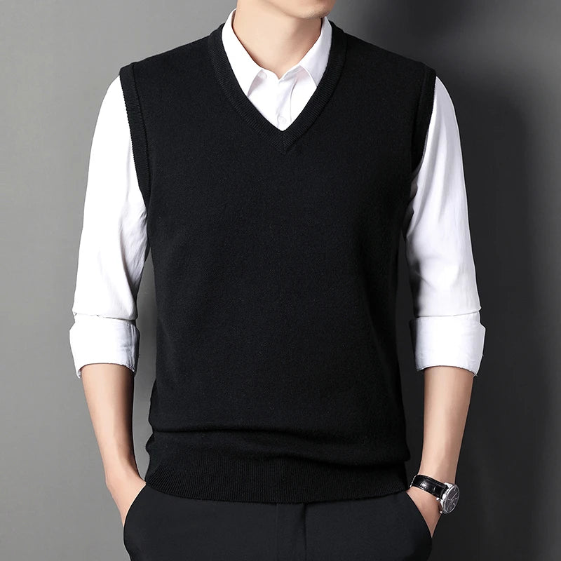 Men's Solid Color Sweater Vest Casual Fashion Warm Top for All Seasons Comfortable Breathable Layering Essential - ZOOMNSTORE