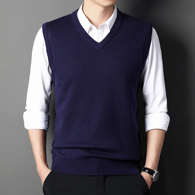 Men's Solid Color Sweater Vest Casual Fashion Warm Top for All Seasons Comfortable Breathable Layering Essential - ZOOMNSTORE
