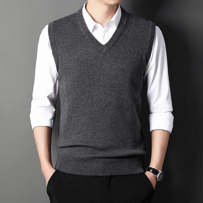 Men's Solid Color Sweater Vest Casual Fashion Warm Top for All Seasons Comfortable Breathable Layering Essential - ZOOMNSTORE