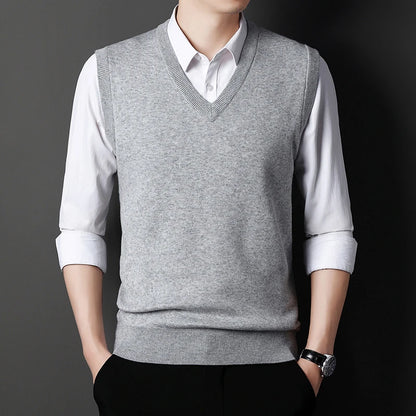 Men's Solid Color Sweater Vest Casual Fashion Warm Top for All Seasons Comfortable Breathable Layering Essential - ZOOMNSTORE