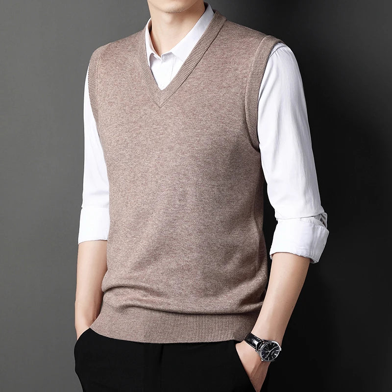 Men's Solid Color Sweater Vest Casual Fashion Warm Top for All Seasons Comfortable Breathable Layering Essential - ZOOMNSTORE