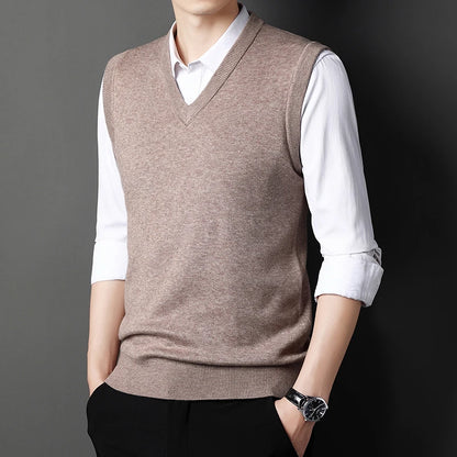 Men's Solid Color Sweater Vest Casual Fashion Warm Top for All Seasons Comfortable Breathable Layering Essential - ZOOMNSTORE