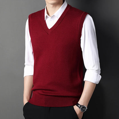 Men's Solid Color Sweater Vest Casual Fashion Warm Top for All Seasons Comfortable Breathable Layering Essential - ZOOMNSTORE