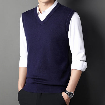 Men's Solid Color Sweater Vest Casual Fashion Warm Top for All Seasons Comfortable Breathable Layering Essential - ZOOMNSTORE