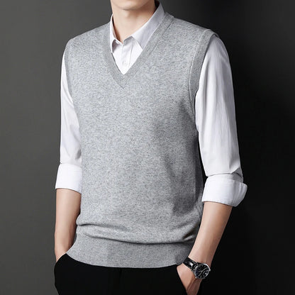 Men's Solid Color Sweater Vest Casual Fashion Warm Top for All Seasons Comfortable Breathable Layering Essential - ZOOMNSTORE