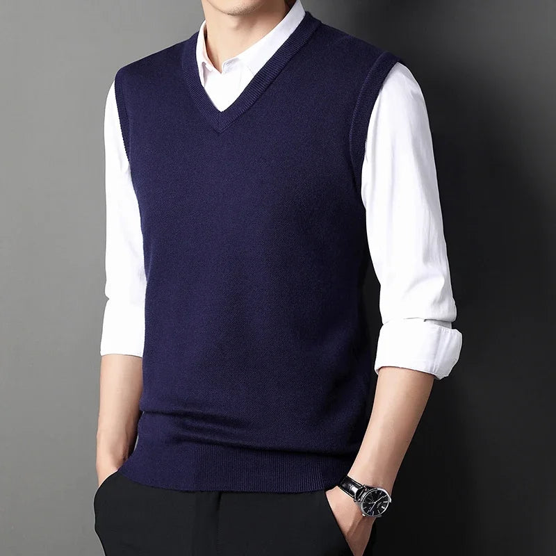 Men's Solid Color Sweater Vest Casual Fashion Warm Top for All Seasons Comfortable Breathable Layering Essential - ZOOMNSTORE