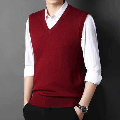 Men's Solid Color Sweater Vest Casual Fashion Warm Top for All Seasons Comfortable Breathable Layering Essential - ZOOMNSTORE