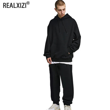 Men's Sweatpants Spring Autumn Fleece Pants Sport Long Pants Casual Drawstring Pockets Trousers Oversize Sweatpants For Men - ZOOMNSTORE
