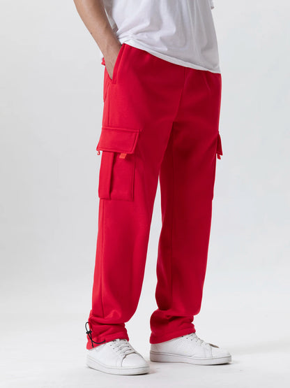 Men's Multi-Pockets Sweatpants Autumn Winter Drawstring Straight Fit Pants Running Jogger Sports Gym Trousers Male Loose Pants - ZOOMNSTORE