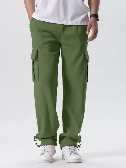 Men's Multi-Pockets Sweatpants Autumn Winter Drawstring Straight Fit Pants Running Jogger Sports Gym Trousers Male Loose Pants - ZOOMNSTORE
