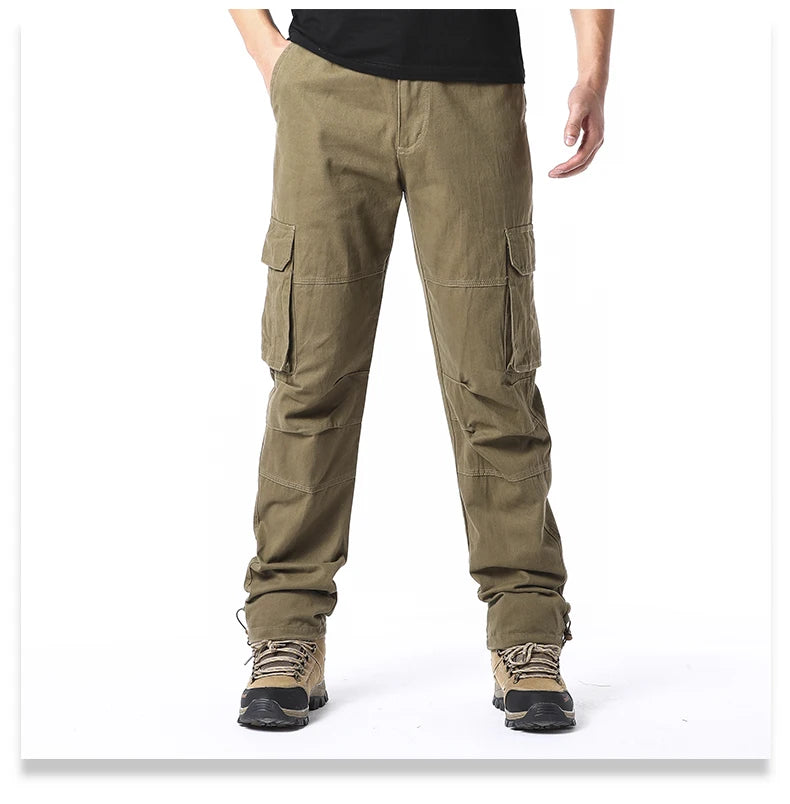 Men's Tactical Cargo Pants - Loose Fit Elastic Waist Cotton Work Trousers - ZOOMNSTORE