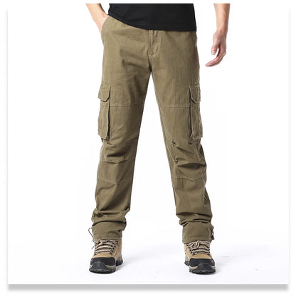 Men's Tactical Cargo Pants - Loose Fit Elastic Waist Cotton Work Trousers - ZOOMNSTORE