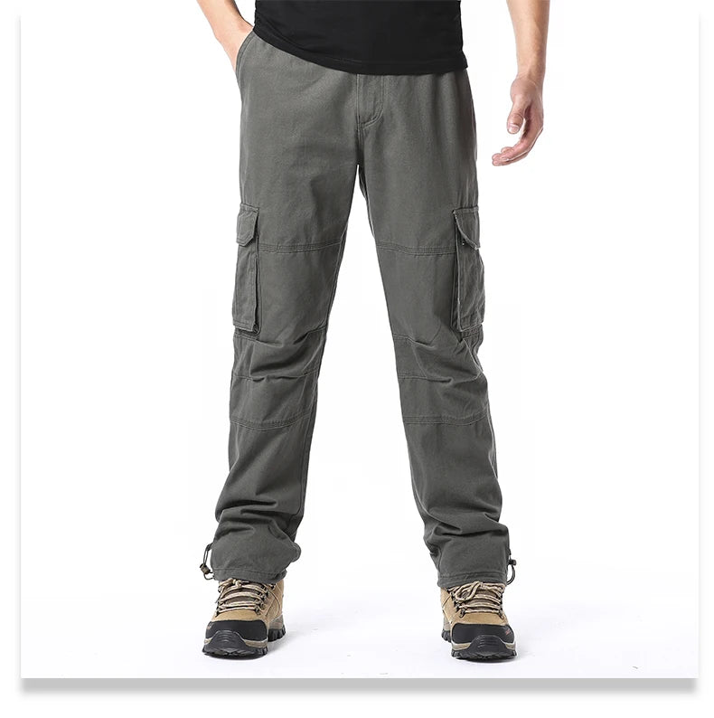 Men's Tactical Cargo Pants - Loose Fit Elastic Waist Cotton Work Trousers - ZOOMNSTORE