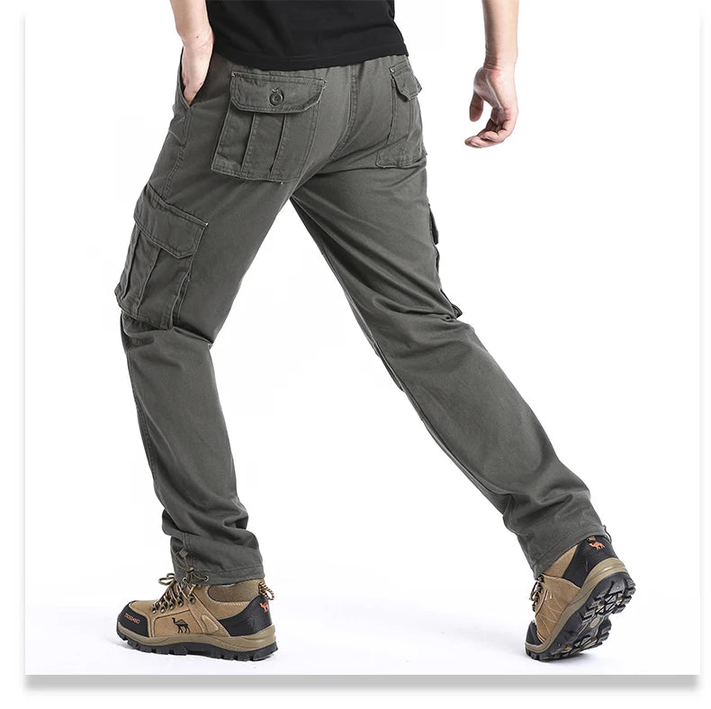 Men's Tactical Cargo Pants - Loose Fit Elastic Waist Cotton Work Trousers - ZOOMNSTORE